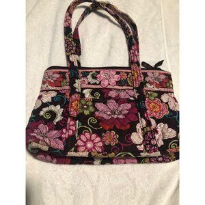 Vera Bradley Mod Floral Purse Shoulder Bag Two Handle Pink Brown Beige Flowers